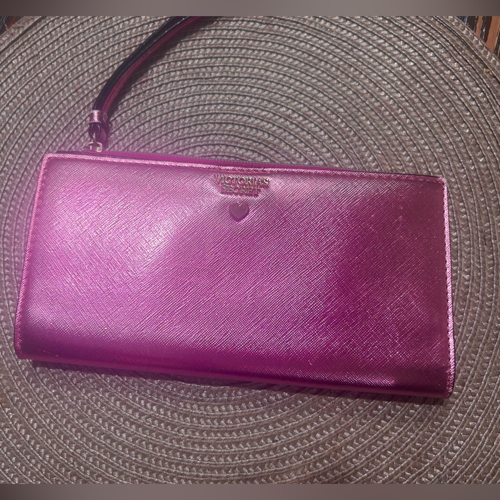 Victoria's Secret Metallic Hot Pink Wristlet Clutch